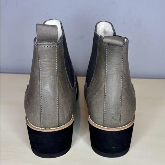 Eileen Fisher Women's Gray Leather Chelsea Wedge Fur Lined Bootie 8.5 - Picture 4 of 6